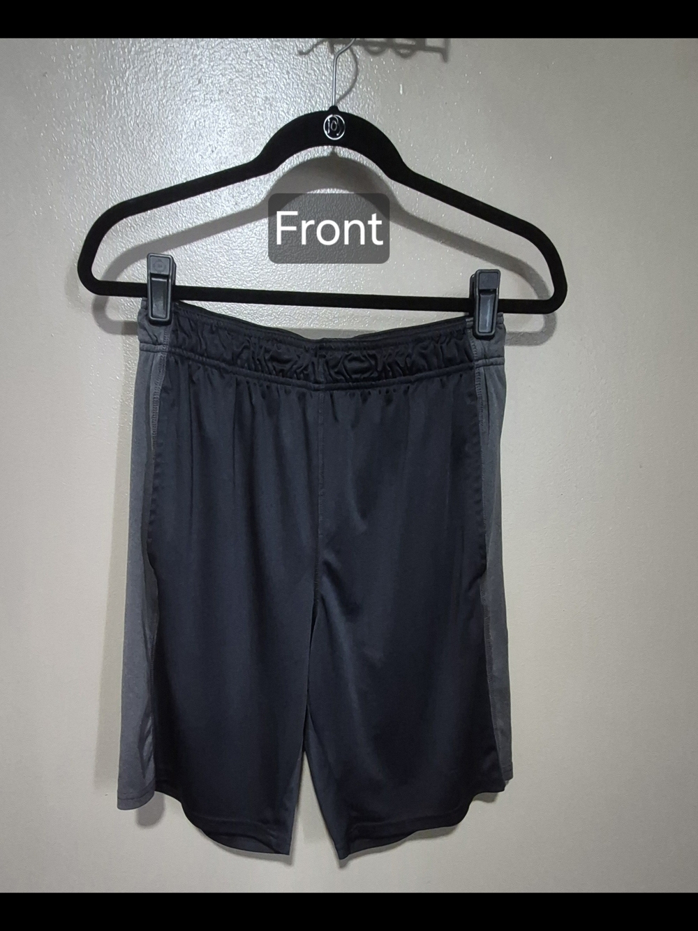 Mitre Men’s Black & Gray Athletic Drawstring Gym Shorts, 9" Inseam, Size Medium